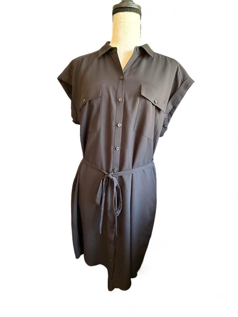 Express Charcoal Gray Utility Belted Shirt Dress M